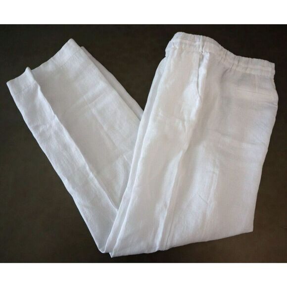 Charter Club Women's Petite Sz L White 100% Linen Drawstring Cropped Pants - Picture 7 of 9